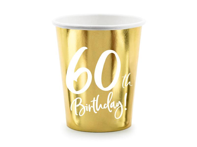 Becher 60th Birthday, gold, 220ml (1 VPE / 6 Stk.) - FeierGlanz
